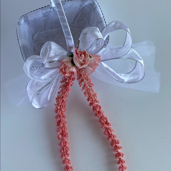 Handmade Coral Pink Flower Girl Basket - Picture 2 of 14